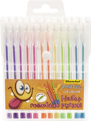 Набор ручек гелев. Silwerhof Монстрики Pastel d=1мм блистер (12шт) 12цв.