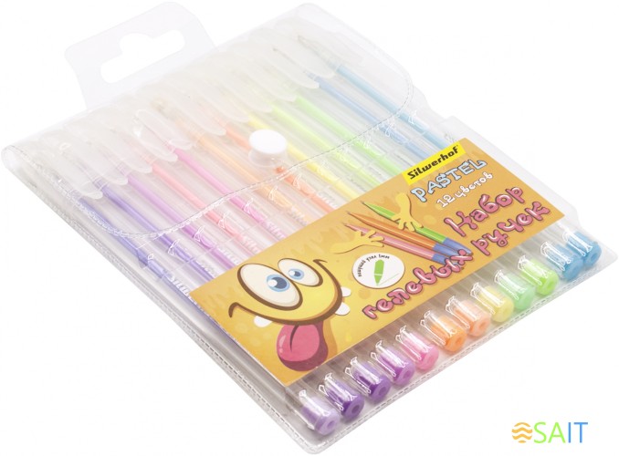 Набор ручек гелев. Silwerhof Монстрики Pastel d=1мм блистер (12шт) 12цв.