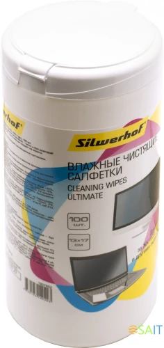 Салфетки Silwerhof Ultimate для экранов мониторов/плазменных/ЖК телевизоров/ноутбуков туба 100шт влажных