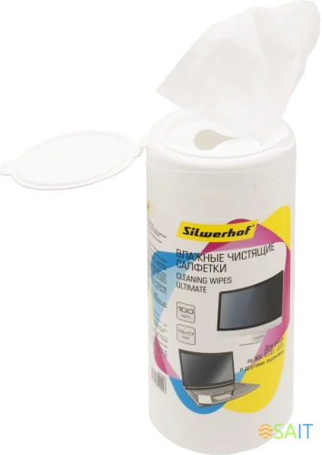 Салфетки Silwerhof Ultimate для экранов мониторов/плазменных/ЖК телевизоров/ноутбуков туба 100шт влажных