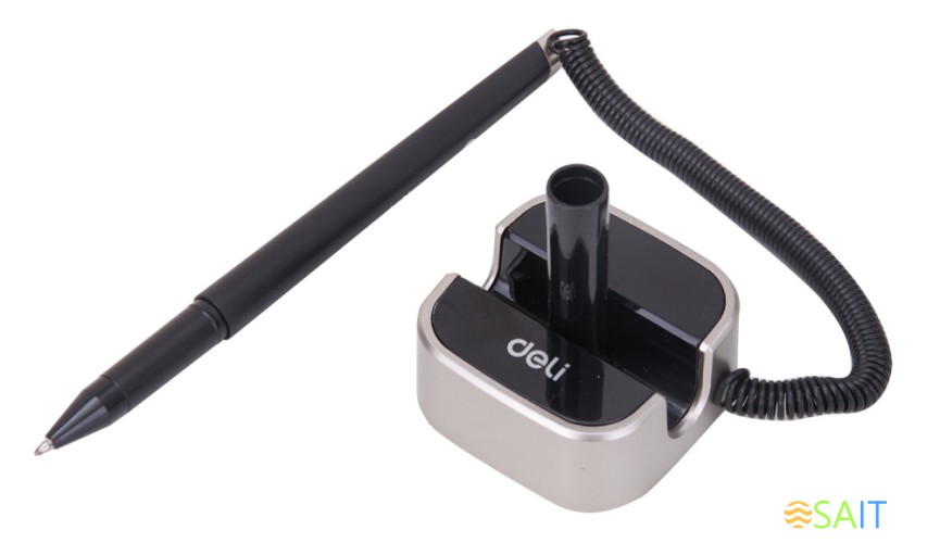 Ручка гелев. Deli E6797black черный d=0.7мм черн. черн. на подставке линия 0.55мм