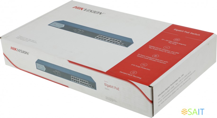 Коммутатор Hikvision DS-3E0518P-E 17x1Гбит/с 1SFP 16PoE+ 230W неуправляемый