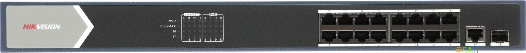 Коммутатор Hikvision DS-3E0518P-E 17x1Гбит/с 1SFP 16PoE+ 230W неуправляемый