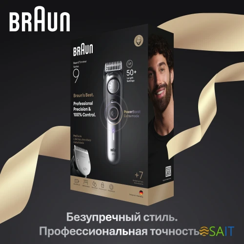 Триммер Braun BT9520 серебристый (насадок в компл:4шт)