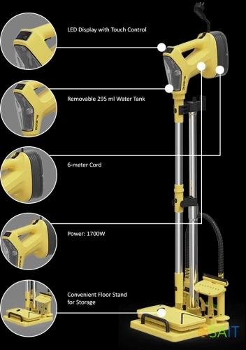 Пароочиститель напольный Polaris PSC 1701C 1700Вт желтый/черный