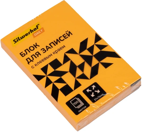 Блок самоклеящийся бумажный Silwerhof Daily 51x76мм 100лист. 75г/м2 неон оранжевый