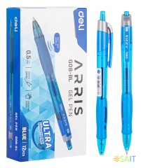 Ручка гелев. автоматическая Deli Arris EG08-BL прозрачный/голубой d=0.5мм син. черн. резин. манжета