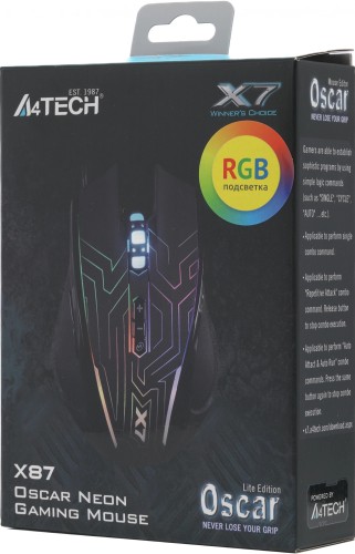Мышь A4Tech X87 черный оптическая 2400dpi USB 8but (X87 (MAZE))