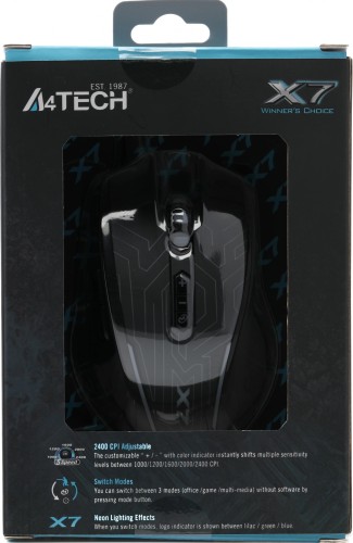 Мышь A4Tech X87 черный оптическая 2400dpi USB 8but (X87 (MAZE))