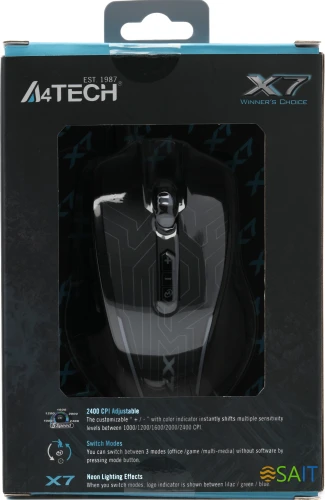 Мышь A4Tech X87 черный оптическая 2400dpi USB 8but (X87 (MAZE))