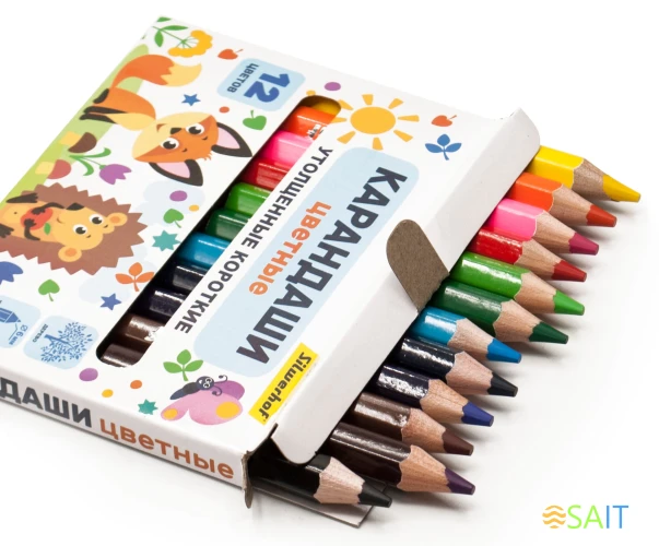 Карандаши цв. Silwerhof Jumbo Mini Веселые друзья 6мм шестигран. дерево ассорти 12цв. коробка/европод.