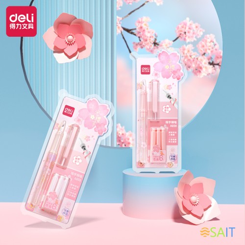 Ручка перьев. Deli Sakura (A938) син. черн. кор.ев. картридж 6шт.