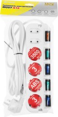 Сетевой удлинитель Most A16 3м (6 розеток) белый (коробка)