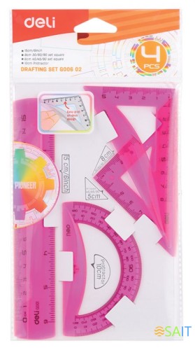 Набор для чертежей Deli EG00602 корпус ассорти в компл.:линейка 15см/прямоуг.2шт