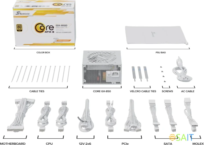 Блок питания Seasonic ATX 850W Core GX-850 White Gen.5 80+ gold 24pin APFC 120mm fan 8xSATA Cab Manag RTL