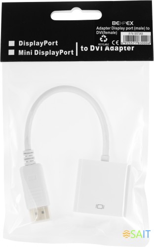 Переходник DisplayPort (m) DVI (f) белый