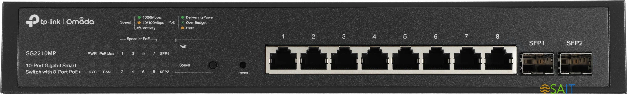Коммутатор TP-Link SG2210MP (L2+) 8x1Гбит/с 2SFP 8PoE+ 150W управляемый