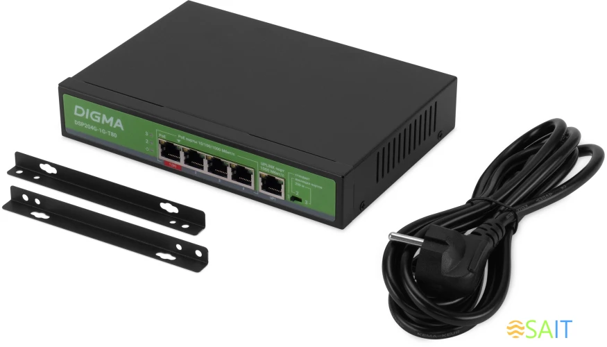 Коммутатор Digma DSP204G-1G-T80 (L2) 5x1Гбит/с 4PoE 4PoE+ 1PoE++ 80W неуправляемый