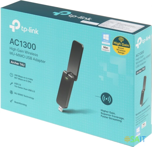 Сетевой адаптер Wi-Fi TP-Link Archer T4U AC1300 USB 3.0 (ант.внеш.несъем.)