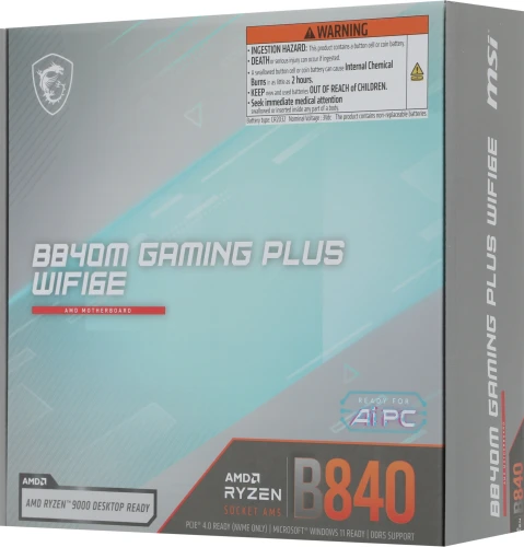 Материнская плата MSI B840M GAMING PLUS WIFI6E SocketAM5 AMD B840 4xDDR5 mATX AC`97 8ch(7.1) 2.5Gg RAID+HDMI