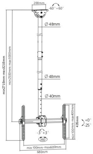 Кронштейн для телевизора Arm Media LCD-3000 черный 32"-90" макс.55кг потолочный поворот и наклон