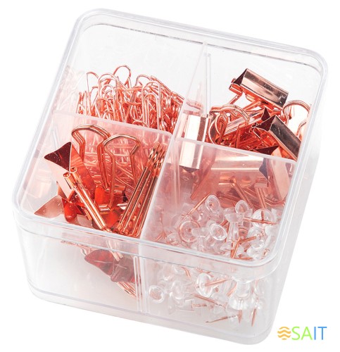 Набор мелкоофисный Deli 78551 гвоздики 50шт скрепки 100шт золотистый металл пластиковая туба