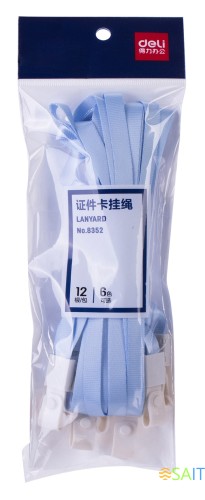 Шнур для пропуска Deli 8352l-blue 45х1см нейлон голубой (упак.:12шт) пластиковый пакет
