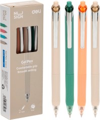 Ручка гелев. автоматическая Deli Nusign ENS666-BL ассорти син. черн. линия 0.7мм резин. манжета