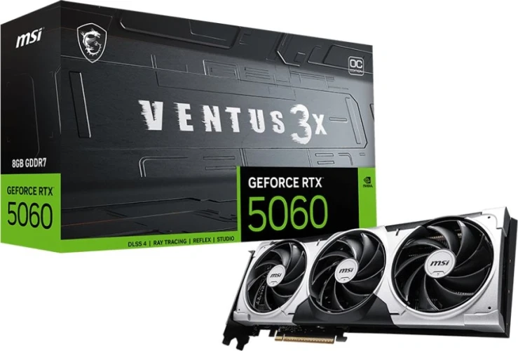 Видеокарта MSI PCI-E 5.0 RTX 5060 8G VENTUS 3X NVIDIA GeForce RTX 5060 8Gb 128bit GDDR7 2497/28000 HDMIx1 DPx3 HDCP Ret