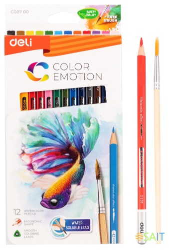 Карандаши цв. Deli EC00700 Color Emotion акварель. липа 12цв. коробка/европод.