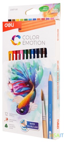 Карандаши цв. Deli EC00700 Color Emotion акварель. липа 12цв. коробка/европод.