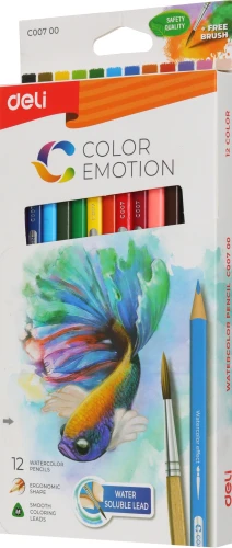Карандаши цв. Deli EC00700 Color Emotion акварель. липа 12цв. коробка/европод.