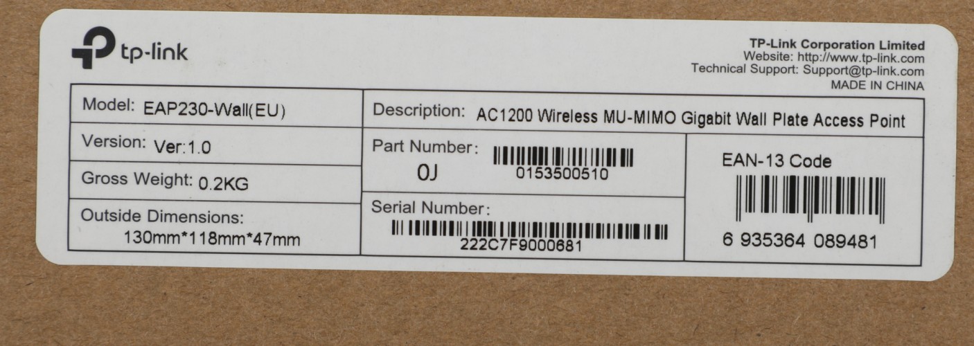 Точка доступа TP-Link EAP230-WALL AC1200 10/100/1000BASE-TX белый