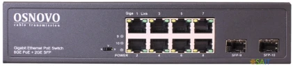 Коммутатор Osnovo SW-80802(150W) 7x1Гбит/с 2x10Гбит/с 8PoE 150W неуправляемый