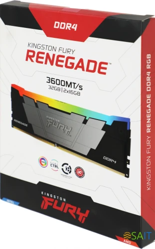 Память DDR4 2x16GB 3600MHz Kingston KF436C16RB12AK2/32 Fury Renegade RGB RTL Gaming PC4-28800 CL16 DIMM 288-pin 1.35В dual rank с радиатором Ret