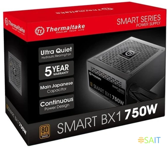 Блок питания Thermaltake ATX 750W Smart BX1 SE 80+ bronze (20+4pin) APFC 120mm fan 8xSATA RTL