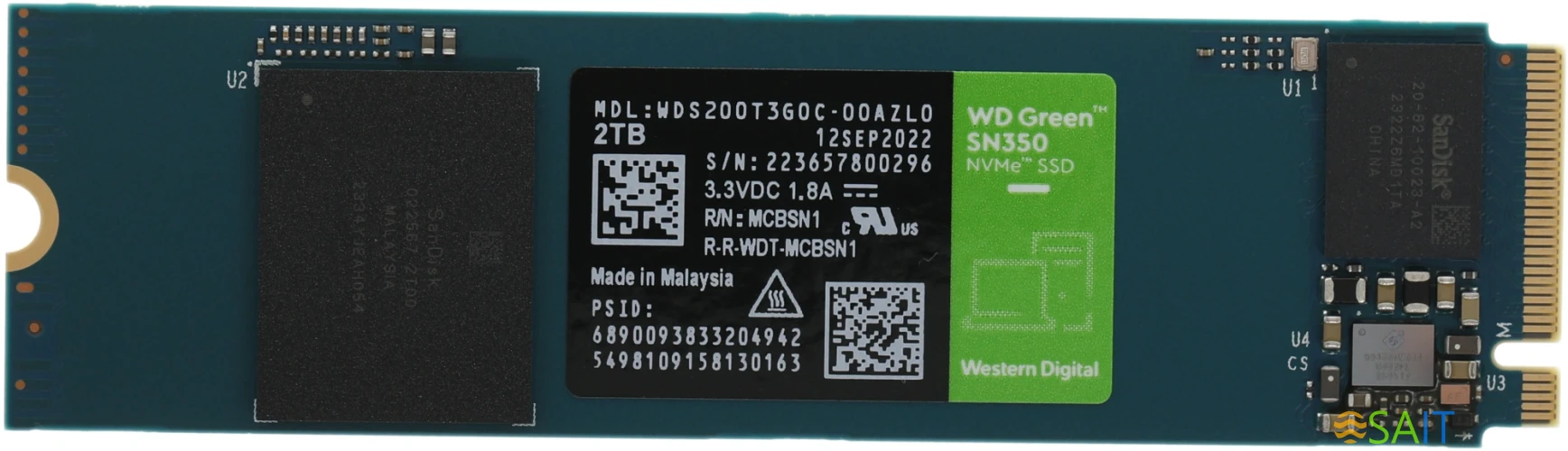 Накопитель SSD WD Original PCIe 3.0 x4 2TB WDS200T3G0C Green SN350 M.2 2280