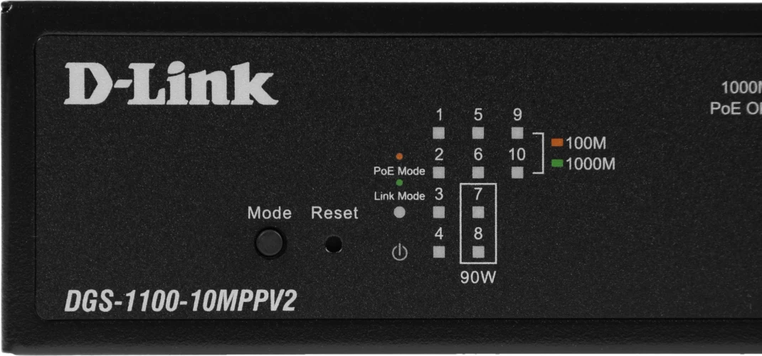Коммутатор D-Link DGS-1100-10MPPV2/A (L2) 8x1Гбит/с 2SFP 8PoE+ 242W настраиваемый