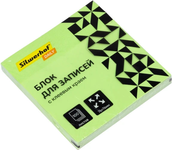Блок самоклеящийся бумажный Silwerhof Daily 76x76мм 100лист. 75г/м2 неон зеленый