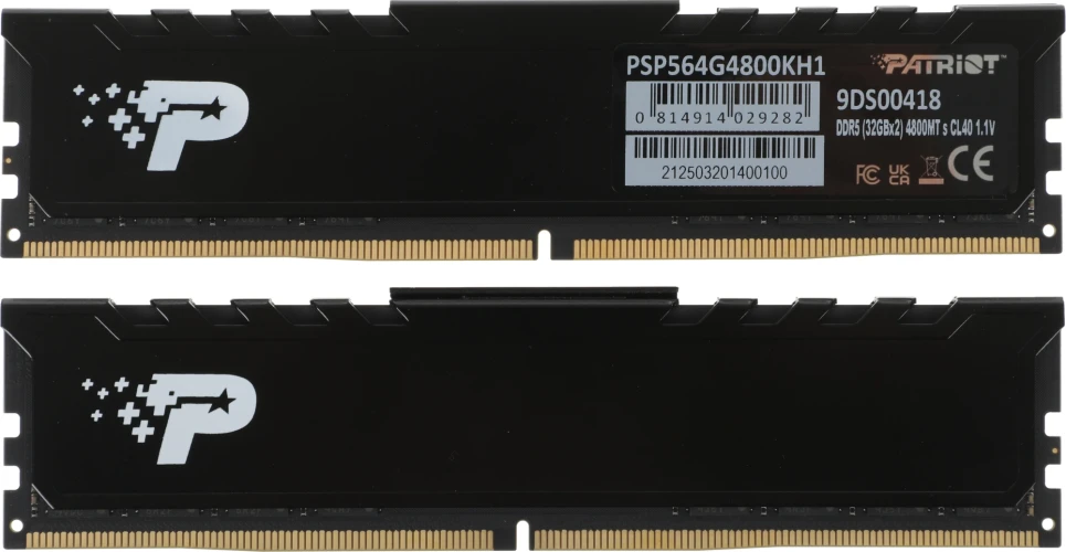 Память DDR5 2x32GB 4800MHz Patriot PSP564G4800KH1 Signature Premium RTL PC5-38400 CL40 DIMM 288-pin 1.1В kit single rank с радиатором Ret