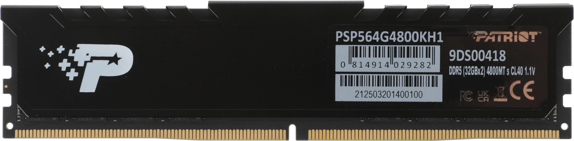 Память DDR5 2x32GB 4800MHz Patriot PSP564G4800KH1 Signature Premium RTL PC5-38400 CL40 DIMM 288-pin 1.1В kit single rank с радиатором Ret