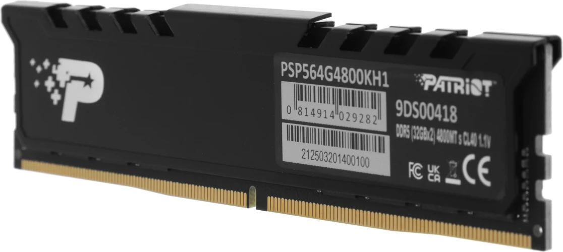 Память DDR5 2x32GB 4800MHz Patriot PSP564G4800KH1 Signature Premium RTL PC5-38400 CL40 DIMM 288-pin 1.1В kit single rank с радиатором Ret