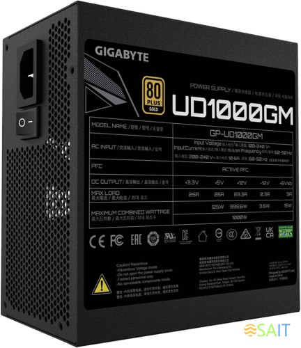 Блок питания Gigabyte ATX 1000W GP-UD1000GM 80+ gold (20+4pin) APFC 120mm fan 8xSATA Cab Manag RTL
