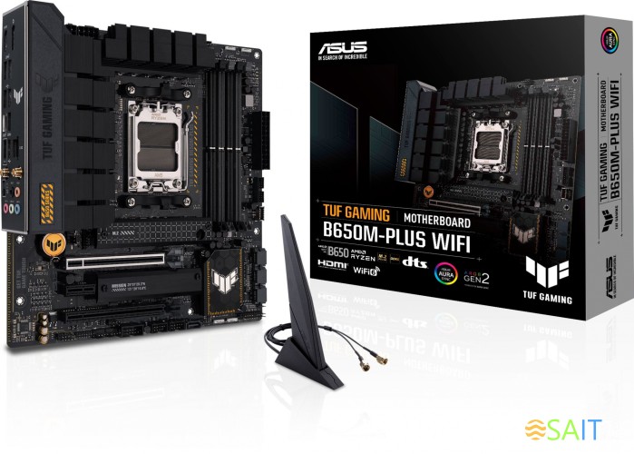 Материнская плата Asus TUF GAMING B650M-PLUS WIFI SocketAM5 AMD B650 4xDDR5 mATX AC`97 8ch(7.1) 2.5Gg RAID+HDMI+DP