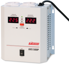 Стабилизатор POWERMAN AVS 500P, ступенчатый регулятор, цифровые индикаторы уровней напряжения, 500ВА, 110-260В, максимальный входной ток 5А, 2 евророзетки, IP-20, навесной, 185мм х 170мм х 100мм, 2,5 кг. POWERMAN AVS 500P