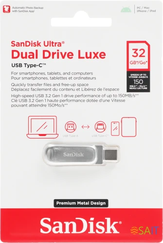 Флеш Диск Sandisk 32Gb Ultra Dual Drive Luxe SDDDC4-032G-G46 USB3.1 серебристый