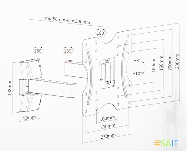 Кронштейн для телевизора Ultramounts UM899 черный 23"-43" макс.20кг настенный поворотно-выдвижной и наклонный