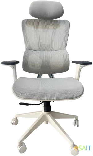 Кресло Cactus CS-CHR-MC02GY серый сетка с подголов. крестов. пластик белый