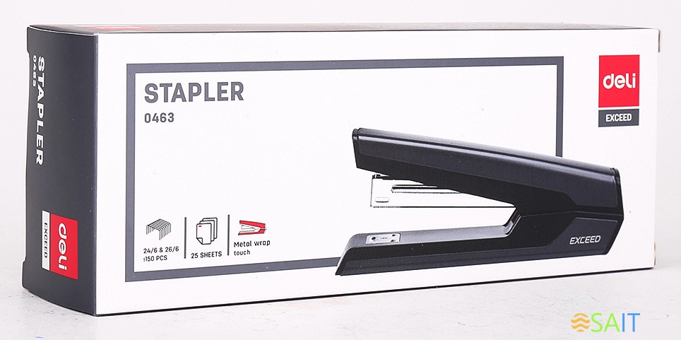 Степлер настольный Deli E0463Black Exceed 24/6 26/6 (25листов) черный 100скоб металл закрытый/открытый коробка