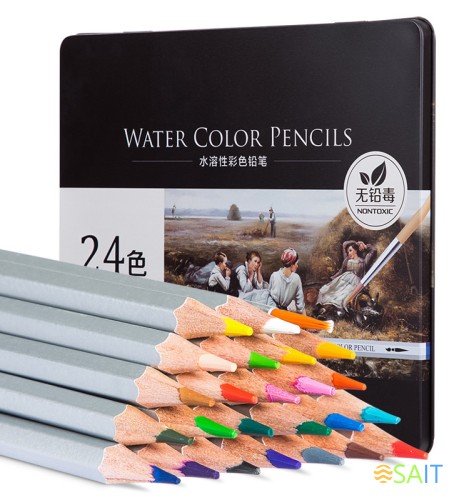 Карандаши цв. Deli 6521 Nuevo акварель. липа серебристый 24цв. мет.кор.